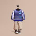 Burberry Burberry Striped Cotton Merino Wool Sweater With Appliqu , Size: 18m, Blue