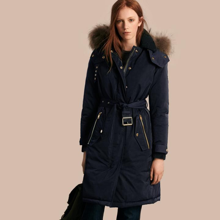 Burberry Burberry Down-filled Parka Coat With Detachable Fur Trim, Size: 06, Blue