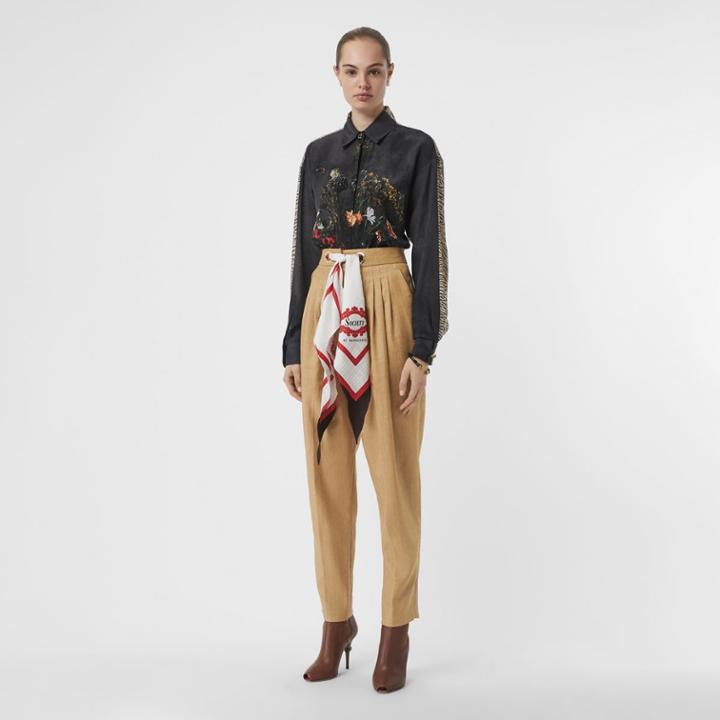 Burberry Burberry Floral And Leopard Print Silk Shirt, Size: 00, Black