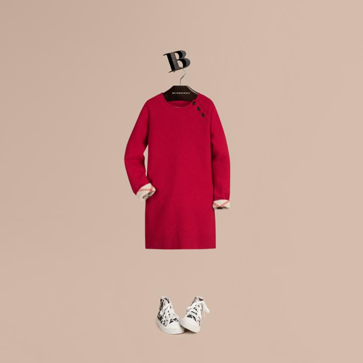 Burberry Burberry Check Detail Cashmere Dress, Size: 12y, Red