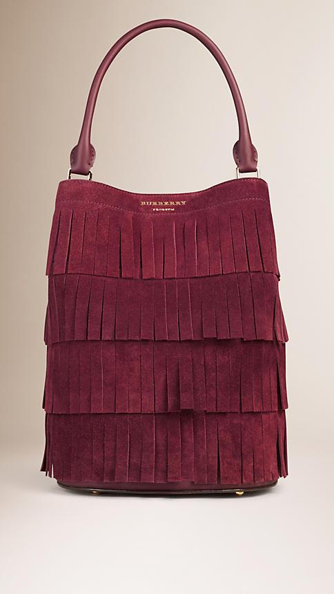 Burberry The Bucket In Tiered Suede Fringe