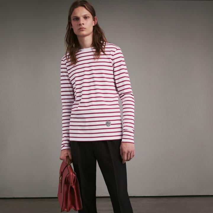 Burberry Burberry Unisex Pallas Heads Motif Breton Stripe Cotton Top, Size: Xxs, Red