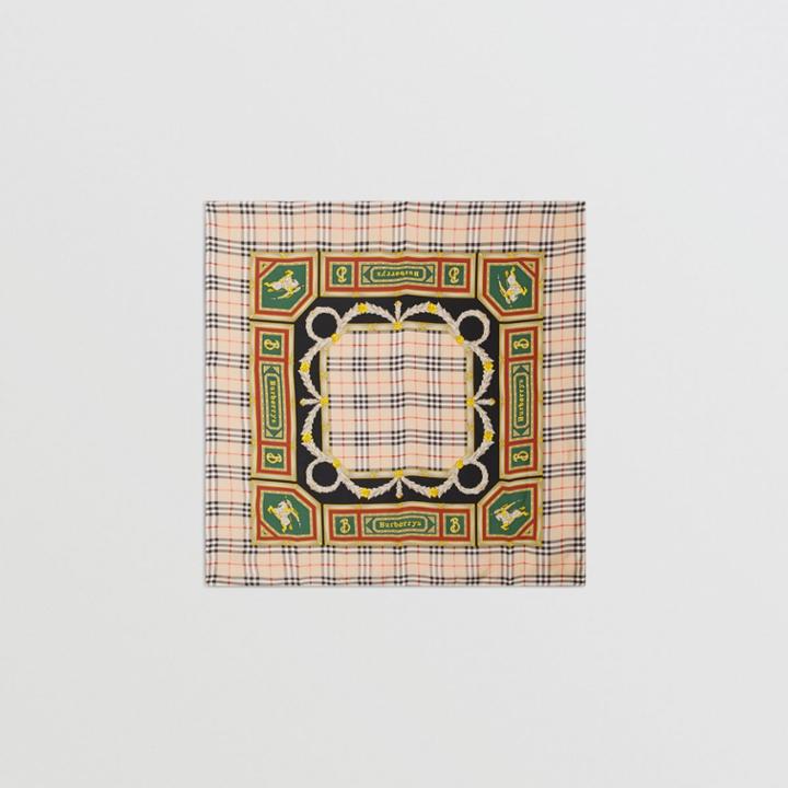 Burberry Burberry Check Archive Scarf Print Silk Square Scarf, Yellow