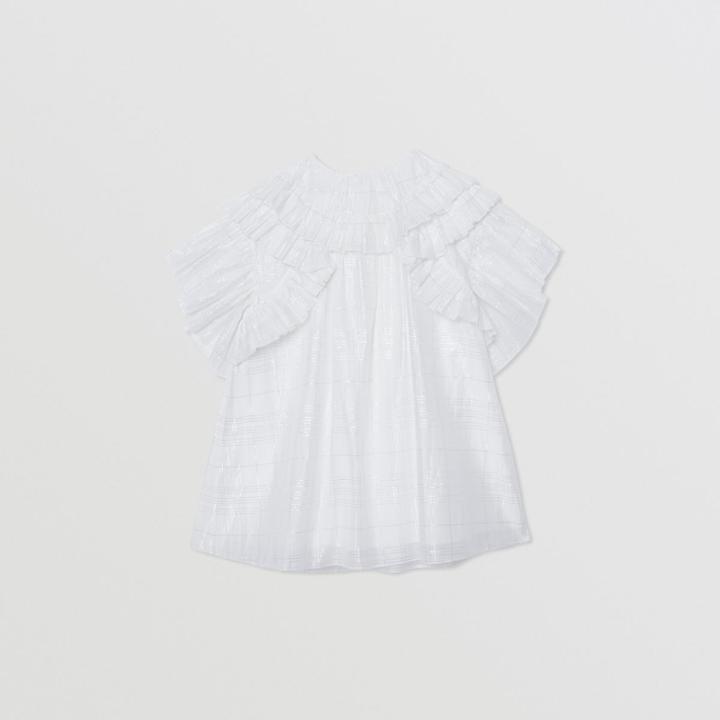 Burberry Burberry Childrens Ruffle Detail Metallic Check Cotton Silk Dress, Size: 12y
