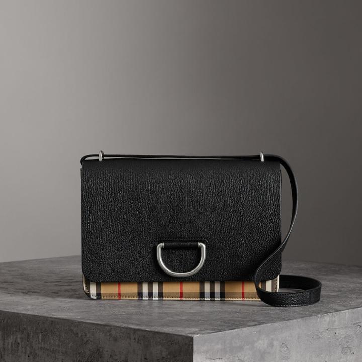 Burberry Burberry The Medium Vintage Check And Leather D-ring Bag, Black