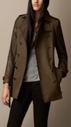 Burberry Burberry Mid-length Cotton Trench Coat With Leather Sleeves, Size: 08, Beige