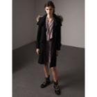 Burberry Burberry Hooded Wool Blend Coat With Detachable Fur Trim, Size: 04, Black