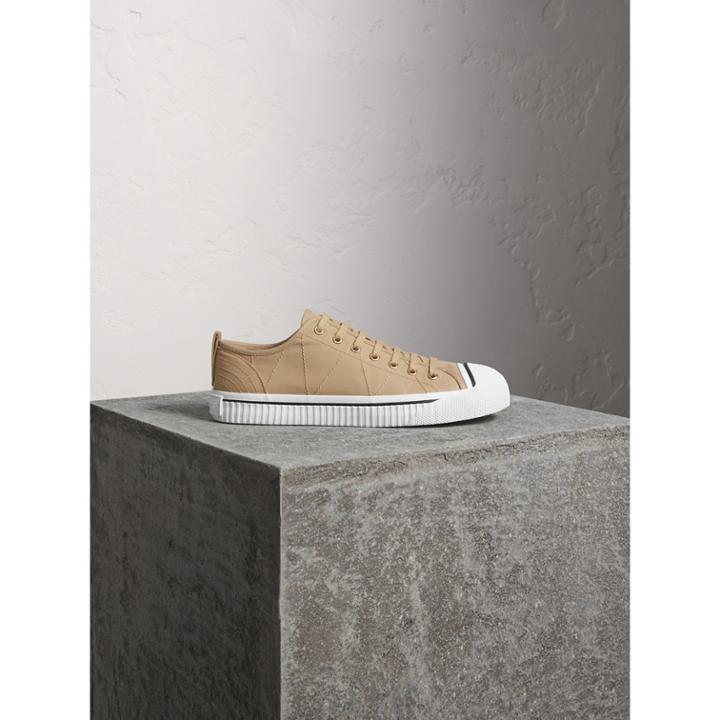 Burberry Burberry Topstitched Cotton Gabardine Trainers, Size: 43.5, Yellow