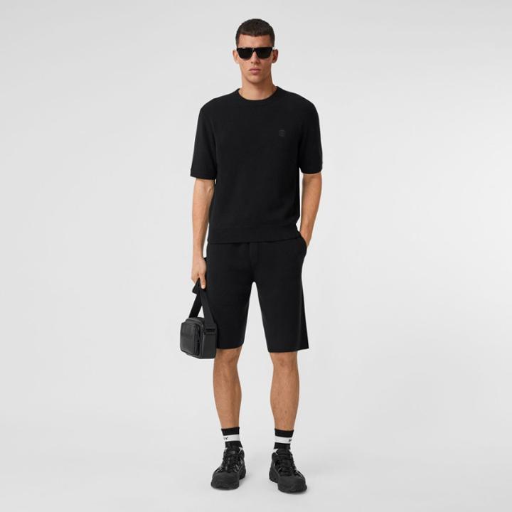 Burberry Burberry Monogram Motif Cashmere Drawcord Shorts, Black