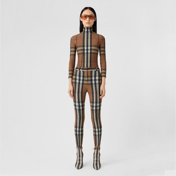 Burberry Burberry Check Stretch Jersey Jodhpurs, Size: 02, Brown