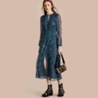 Burberry Burberry Python Print Silk Dress, Size: 06, Blue