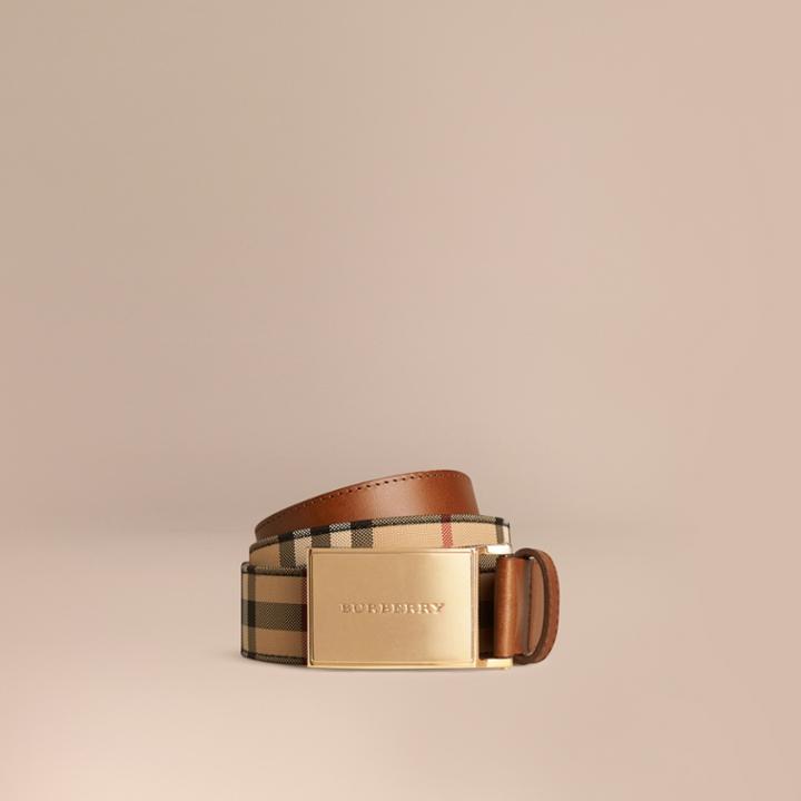 Burberry Burberry Horseferry Check And Leather Belt, Size: 95, Brown