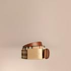 Burberry Burberry Horseferry Check And Leather Belt, Size: 95, Brown