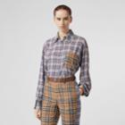 Burberry Burberry Vintage Check Panel Check Voile Shirt, Size: 04, Blue