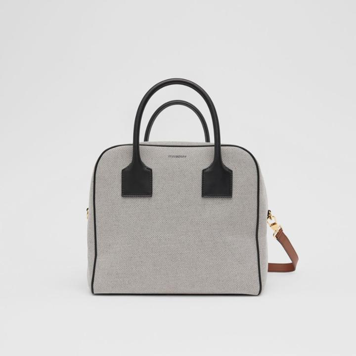 Burberry Burberry Medium Canvas And Leather Cube Bag, Black