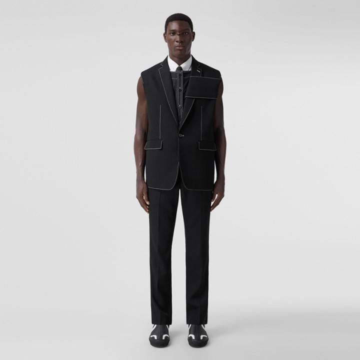 Burberry Burberry Topstitched Grain De Poudre Wool Tailored Trousers, Size: 36