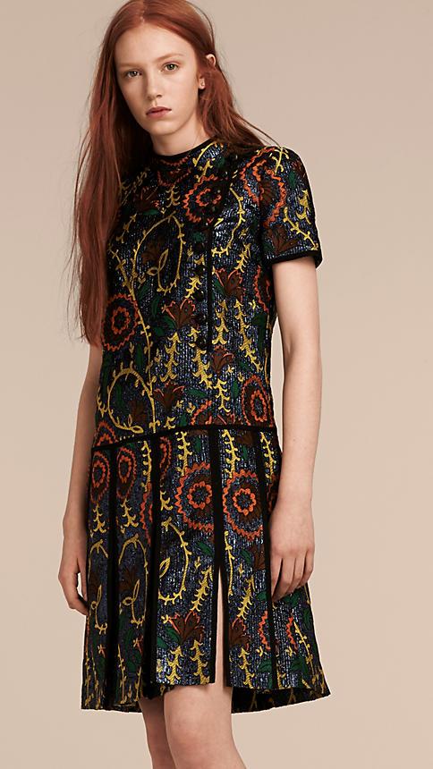 Burberry Prorsum Floral Jacquard Drop Waist Dress