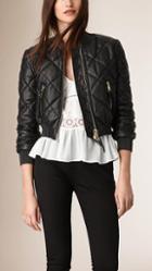 Burberry Cropped Quilted Lambskin Bomber Jacket