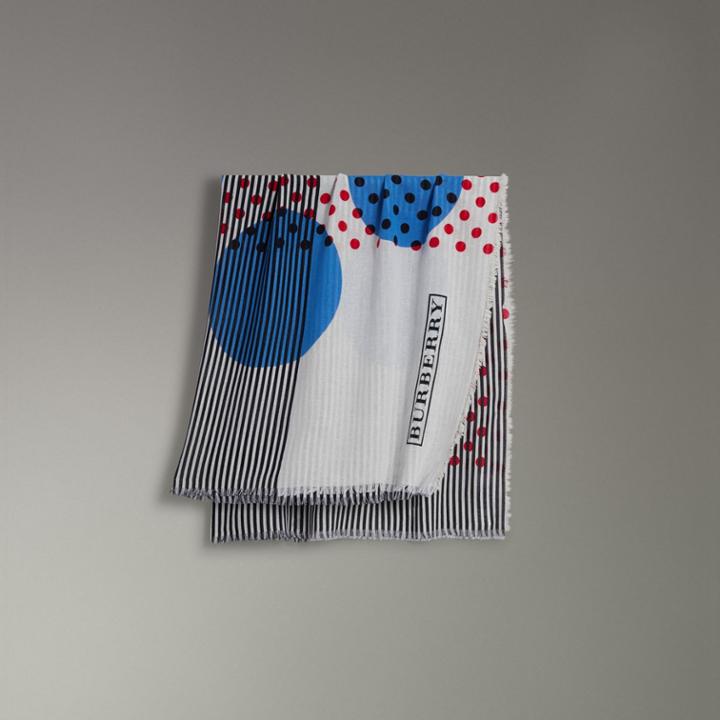 Burberry Burberry Graphic Spot And Stripe Print Silk Cotton Scarf, Size: Os