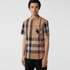 Burberry Burberry Short-sleeve Check Stretch Cotton Blend Shirt, Size: Xl, Brown