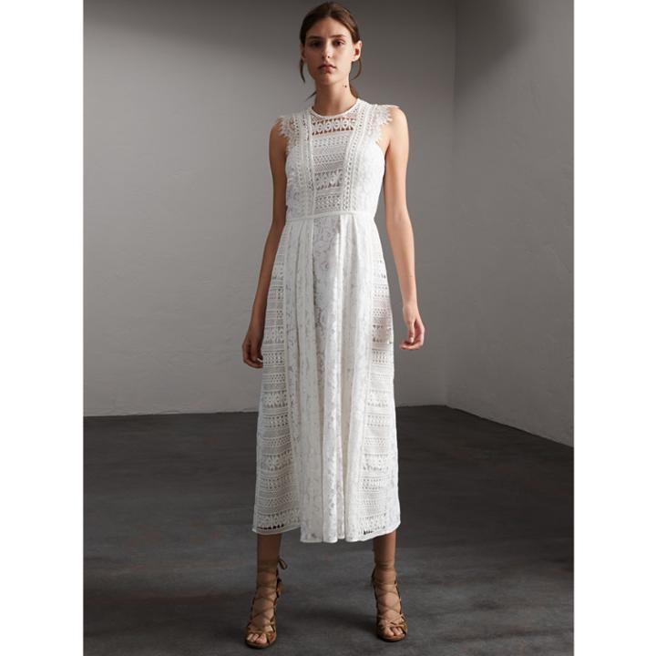 Burberry Burberry Sleeveless Macram Lace Dress, Size: 06, White