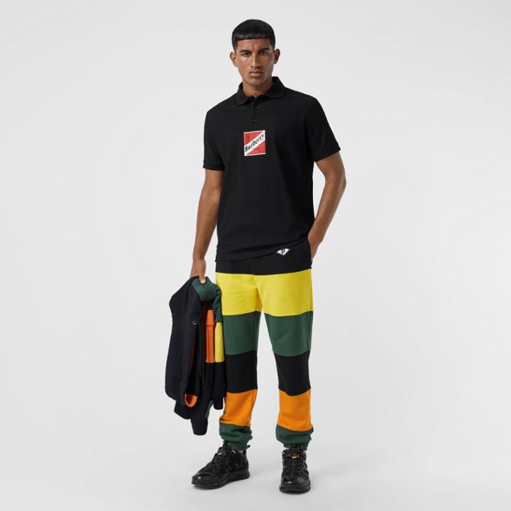 Burberry Burberry Logo Graphic Cotton Piqu Oversized Polo Shirt, Black