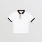 Burberry Burberry Childrens Vintage Check Trim Cotton Polo Shirt, Size: 14y, White