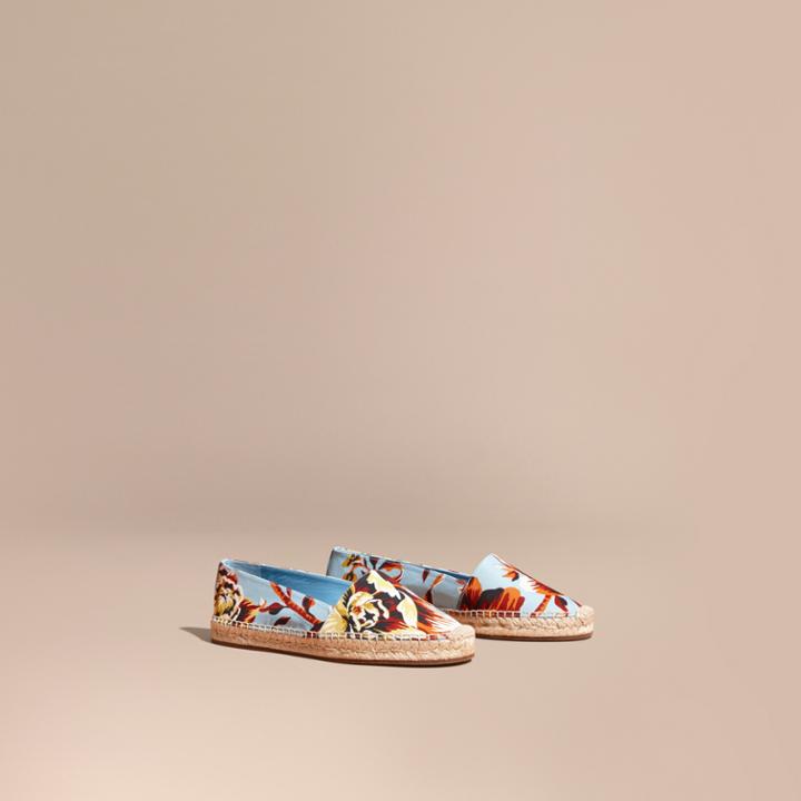Burberry Burberry Peony Rose Print Canvas Espadrilles, Size: 37, Orange