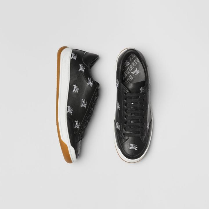 Burberry Burberry Logo Print Leather Sneakers, Size: 44, Black