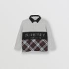 Burberry Burberry Childrens Long-sleeve Logo Print Check Panel Polo Shirt, Size: 14y, Grey