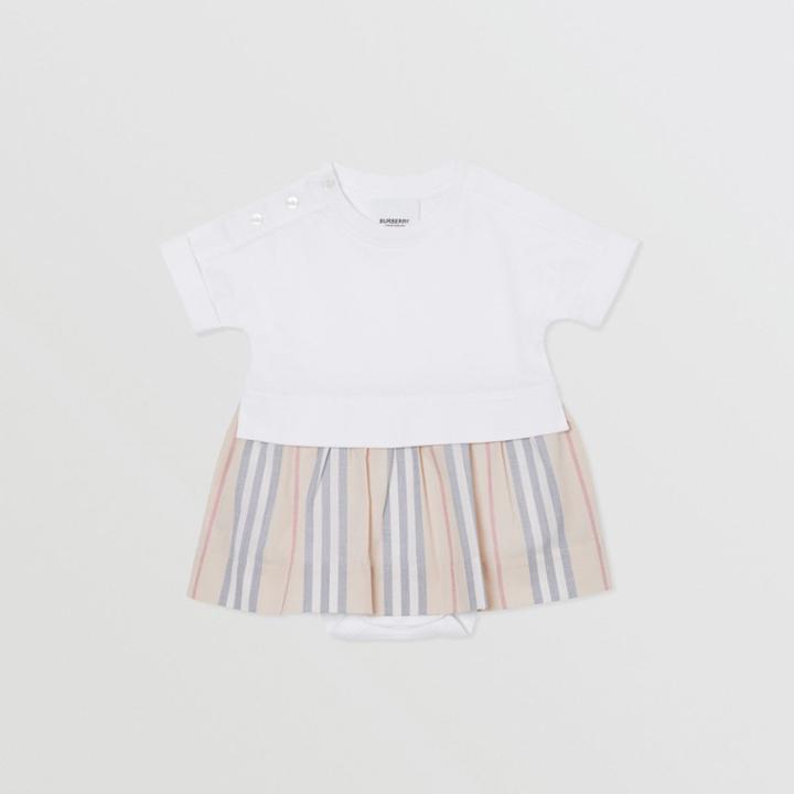 Burberry Burberry Childrens Icon Stripe Skirt Cotton Bodysuit, Size: 9m, White