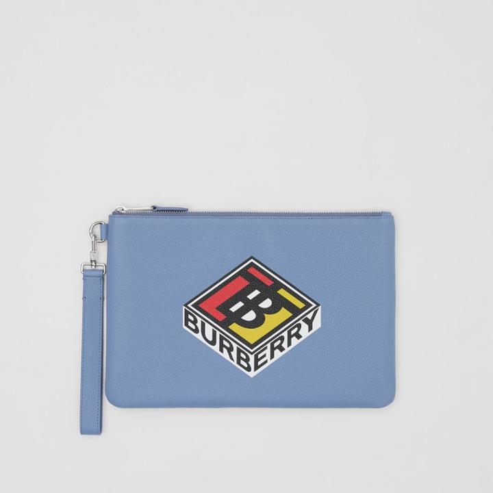 Burberry Burberry Logo Graphic Grainy Leather Zip Pouch, Blue