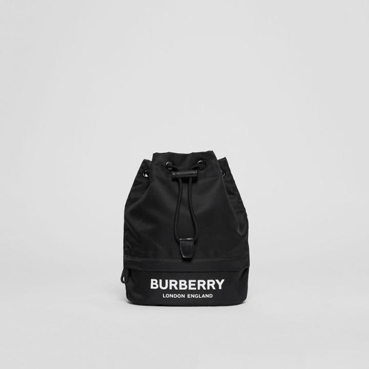 Burberry Burberry Logo Print Nylon Drawcord Pouch, Black