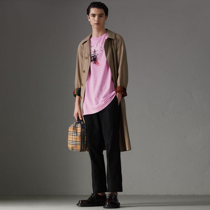 Burberry Burberry Graffitied Ticket Print Cotton T-shirt, Size: L, Pink