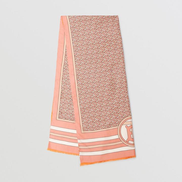 Burberry Burberry Reversible Monogram Print Silk Scarf, Pink