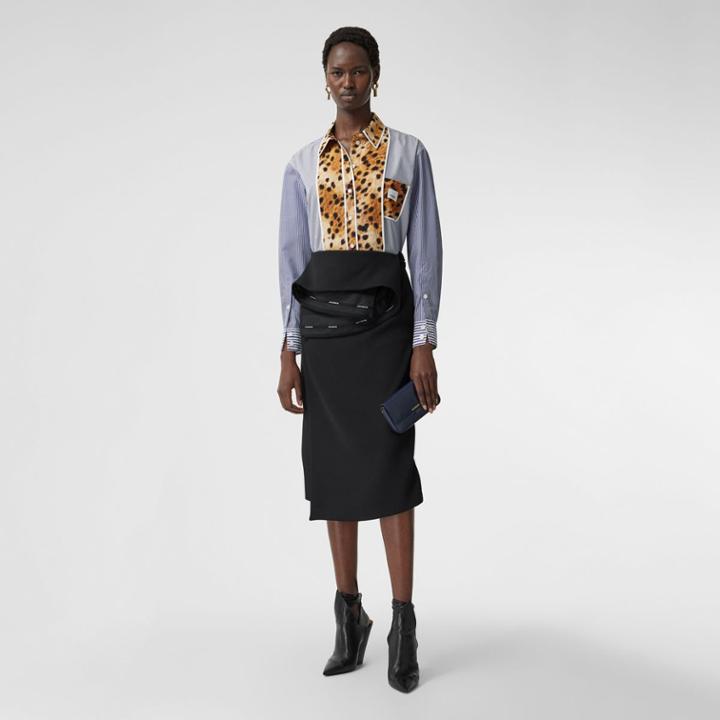 Burberry Burberry Spotted Monkey Print Panel Cotton Oversized Shirt, Size: 06, Blue