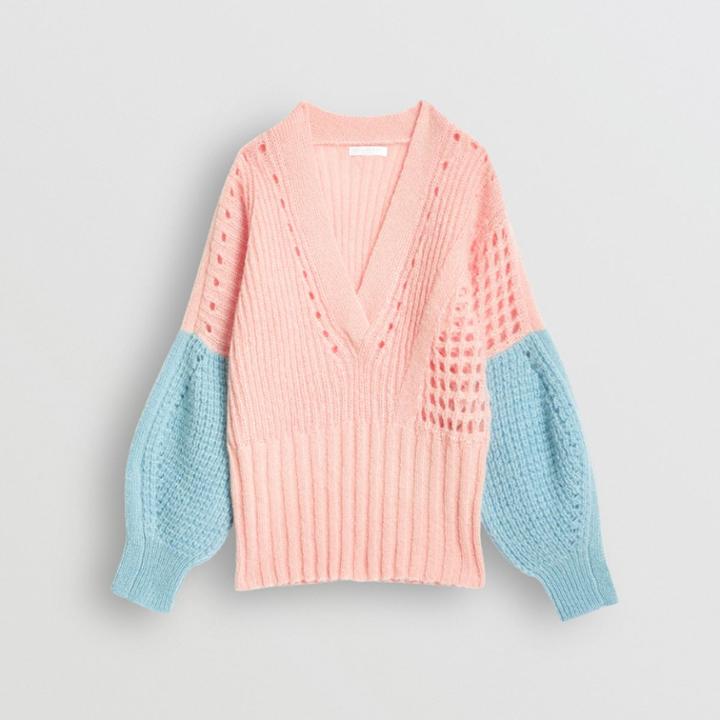 Burberry Burberry Childrens Contrast Knit Mohair Wool Blend Sweater, Size: 10y, Pink