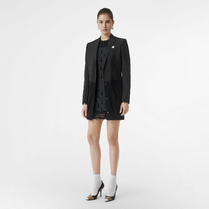 Burberry Burberry Cashmere Panel Wool Mohair Tailored Jacket, Size: 00, Black