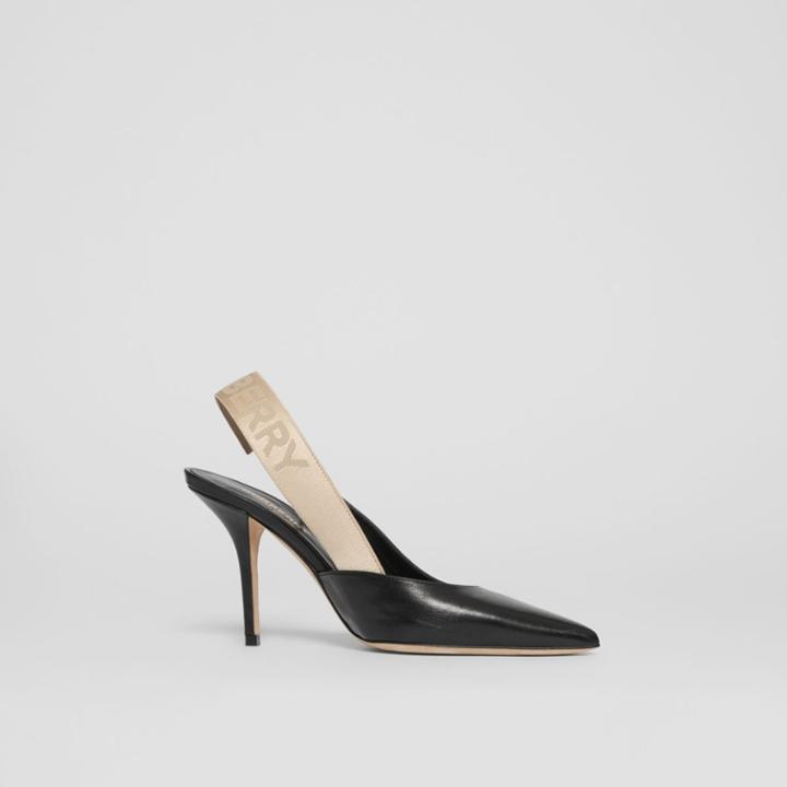 Burberry Burberry Logo Detail Lambskin Slingback Pumps, Size: 35, Black