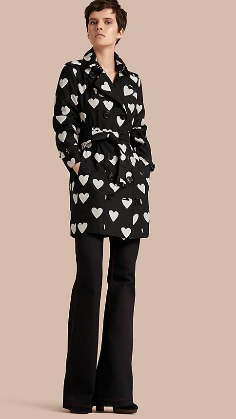 Burberry Lightweight Heart Print Silk Wool Trench Coat