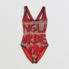 Burberry Burberry Graffiti Print Vintage Check Swimsuit, Red