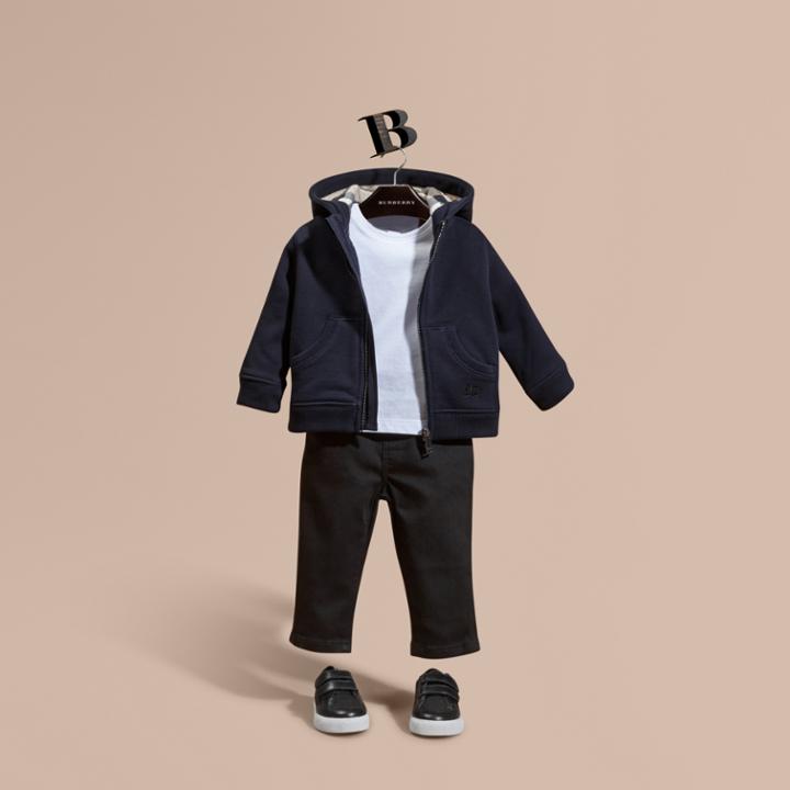 Burberry Burberry Check Detail Hooded Cotton Top, Size: 9m, Blue