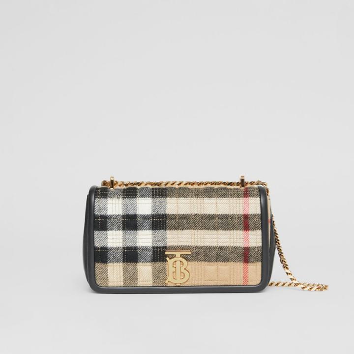 Burberry Burberry Small Check Cashmere Lola Bag, Beige