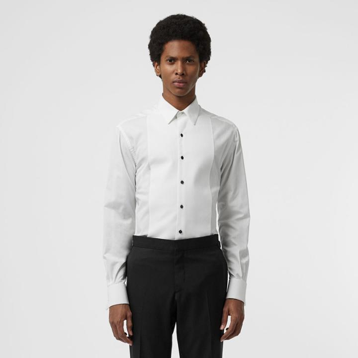 Burberry Burberry Modern Fit Panelled Bib Cotton Twill Evening Shirt, Size: 15.5, White