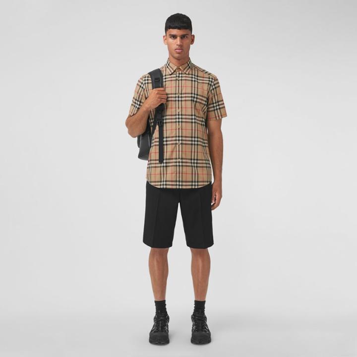 Burberry Burberry Short-sleeve Check Cotton Poplin Shirt, Size: Xs, Beige