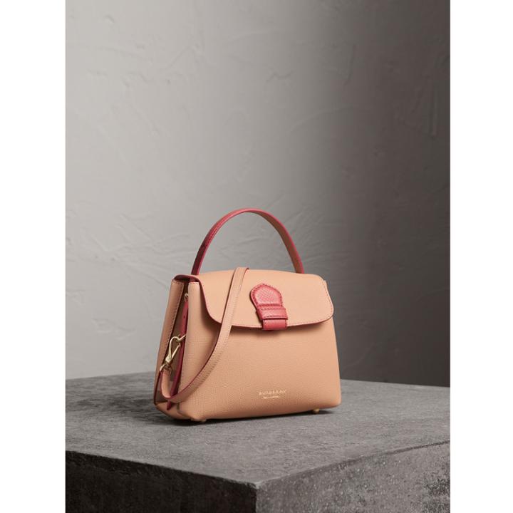 Burberry Burberry Small Two-tone Leather And House Check Tote, Orange