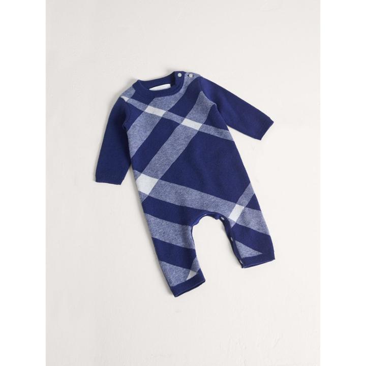 Burberry Burberry Check Cotton Cashmere Jumpsuit, Size: 9m, Blue