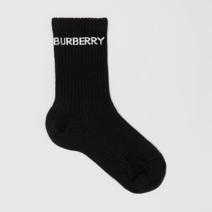 Burberry Burberry Logo Intarsia Technical Stretch Cotton Socks, Size: M, Black