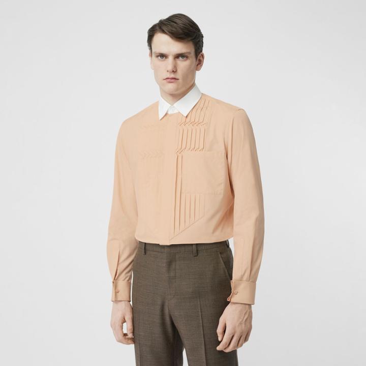 Burberry Burberry Classic Fit Pleated Bib Cotton Poplin Dress Shirt, Size: 16.5, Beige