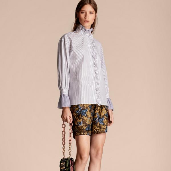 Burberry Pinstriped Cotton Shirt With Ruffles
